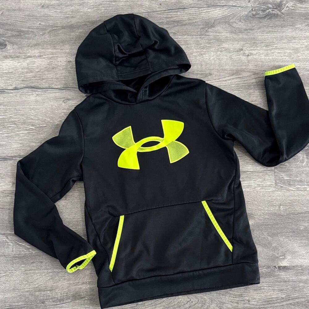 Under Armour Loose Fit Black Neon Yellow Performance Hooded Sweatshirt Medium